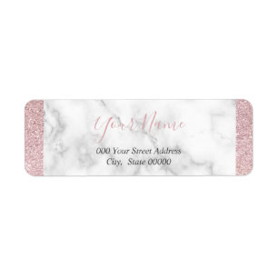 Elegant roos goud glitter wit marmer baby shower etiket