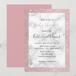 Elegant roos goud glitter wit marmer baby shower kaart