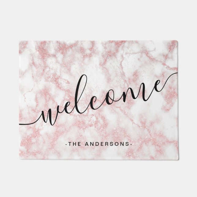 Elegant  roos goud glitter witte marmer deurmat (Voorkant)