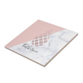 Elegant roos goud glitter witte marmer tegeltje (Zijkant)