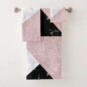 Elegant roos goud glitter witte zwarte marmer bad handdoek
