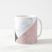 Elegant roos goud glitter witte zwarte marmer koffiemok (Voorkant rechts)
