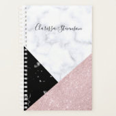 Elegant roos goud glitter witte zwarte marmer planner (Voorkant)