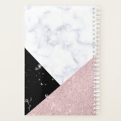 Elegant roos goud glitter witte zwarte marmer planner (Achterkant)