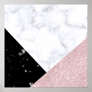 Elegant roos goud glitter witte zwarte marmer poster