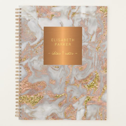 Elegant roos goud grijs marmer metallic koper planner (Voorkant)