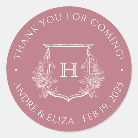 Elegant Roos Goud Monogram Bruiloft Sticker (Voorkant)