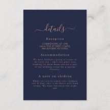 Elegant Roos Goud Navy Blauw Bruiloft Detail Kaart