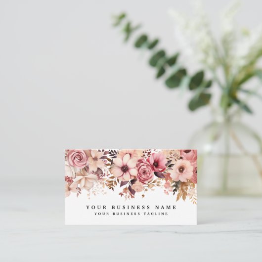 Elegant Roos Goud Roze Bloemen Bloemen Visitekaartje (Staand voorkant)