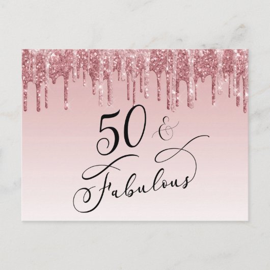 Elegant Roos Goud Roze Glitter 50ste Verjaardagsfe Uitnodiging Briefkaart (Voorkant)