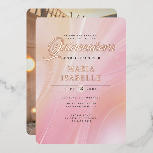 Elegant Roos Goud Roze Marmer Quinceañera Party Folie Uitnodiging