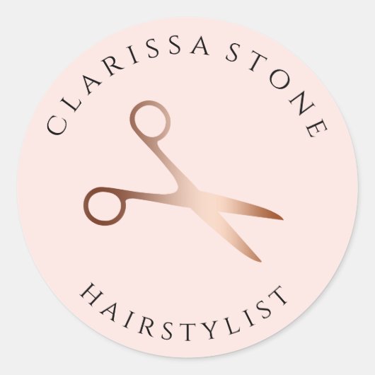 Elegant roos goud & roze schaar haarstylist ronde sticker (Voorkant)
