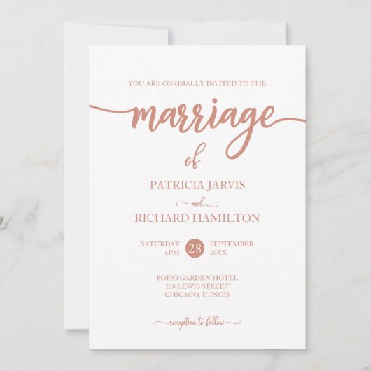 Elegant Roos Goud Script Bruiloft Kaart (Voorkant)