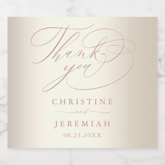 Elegant Roos Goud Script Glanzend Mousserende Wijn Sparkling Wijnetiket (Enkel label)