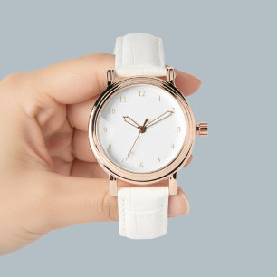 Elegant Roos Goud & Wit Lederen Strap Vrouwen Horloge