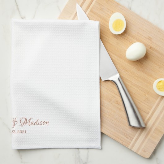 Elegant roos goud wit script aangepast Weddenschap Theedoek (Quarter Fold)