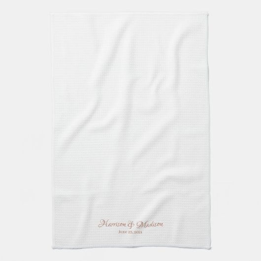 Elegant roos goud wit script aangepast Weddenschap Theedoek (Verticaal)