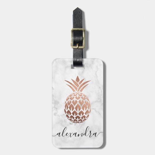 Elegant roos goud witte marmer ananas bagagelabel (Voorkant verticaal)