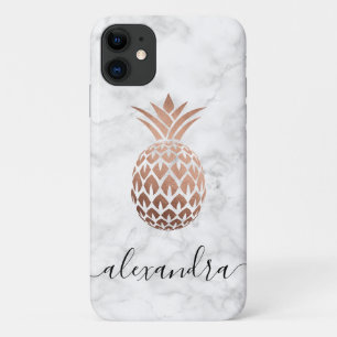 Elegant roos goud witte marmer ananas iPhone 11 hoesje