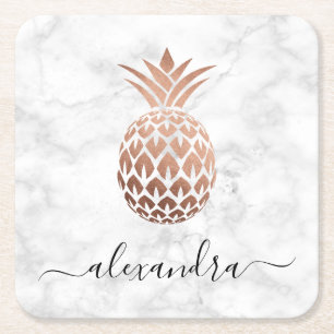 Elegant roos goud witte marmer ananas vierkante kartonnen onderzetter