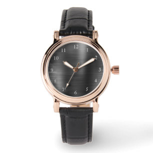 Elegant Roos Goud & Zwart Lederen Strap Vrouwen Horloge
