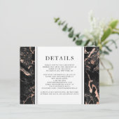 Elegant Roos Goud Zwart Marmer Bruiloft Details Informatiekaartje (Staand voorkant)