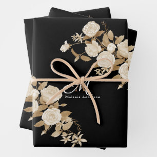 Elegant Roos Goud Zwart Monogram Inpakpapier Vel
