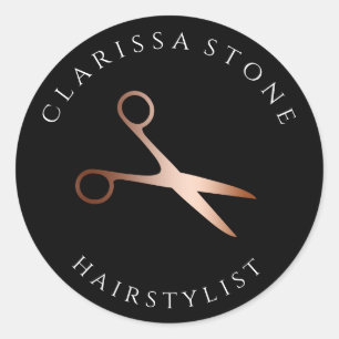 Elegant roos goud & zwarte schaar haarstylist ronde sticker