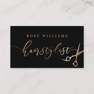 Elegant roos goud & zwarte schaar haarstylist visitekaartje