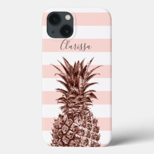 Elegant  roos goudananas & roze streep iPhone 13 hoesje