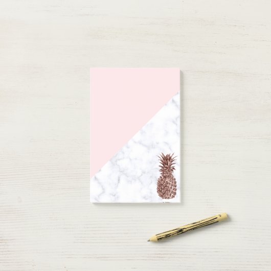 Elegant roos goudananas witte marmer post-it® notes (Op bureau)