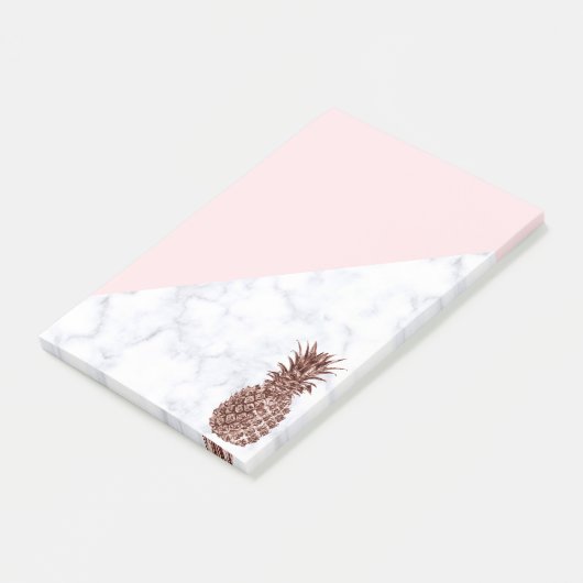 Elegant roos goudananas witte marmer post-it® notes (Schuin)