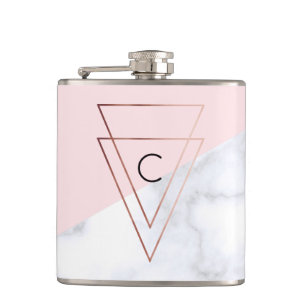 elegant roos gouddriehoeken wit marmer roze heupfles