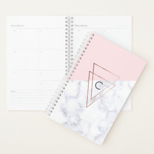 elegant roos gouddriehoeken wit marmer roze planner
