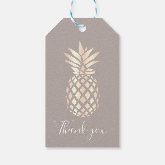  elegant roos gouden anananas & grijs cadeaulabel (Achterkant)