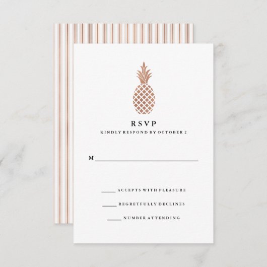 Elegant Roos Gouden Ananas Bruiloft RSVP (Voorkant / Achterkant)