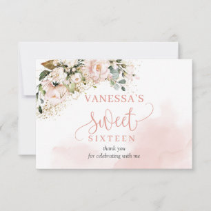 Elegant roos gouden bloemensalie 16e verjaardagsfe bedankkaart