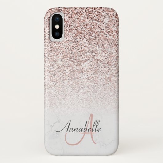 Elegant Roos Gouden Glitter Fade Marmeren Monogram Case-Mate iPhone Case (Achterkant)