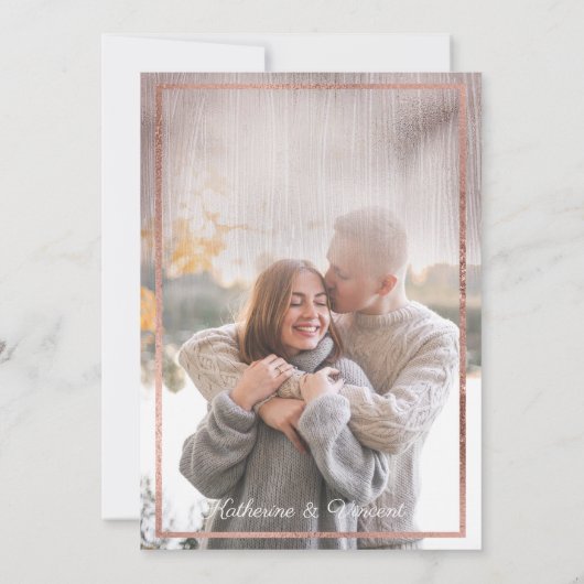 Elegant roos gouden glitter gradiënt foto bruiloft kaart (Achterkant)