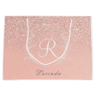 Elegant Roos Gouden Glitter Monogram Groot Cadeauzakje