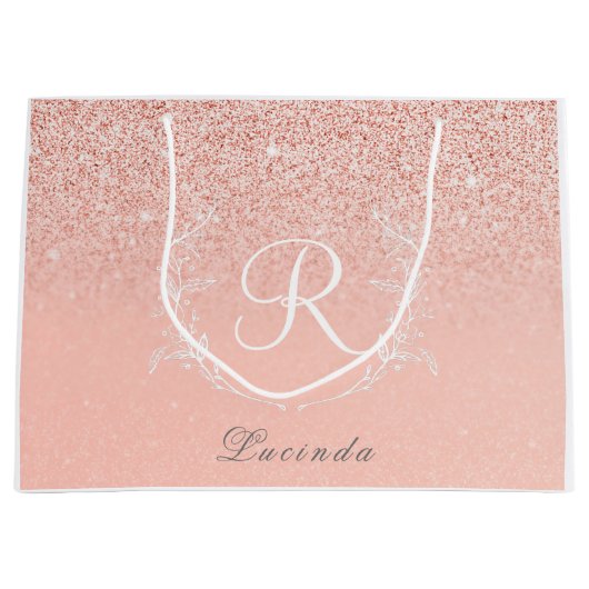 Elegant Roos Gouden Glitter Monogram Groot Cadeauzakje (Voorkant)