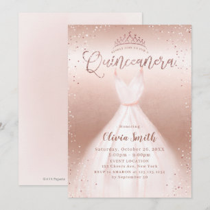 Elegant roos gouden glitter roze jurk quinceañera kaart