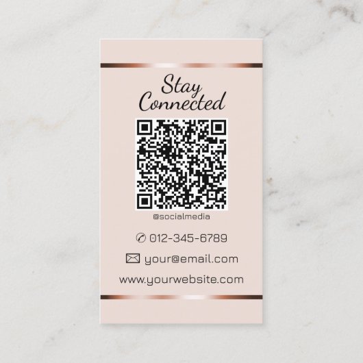 Elegant Roos Gouden Hart Foto QR Code Sjabloon Visitekaartje (Achterkant)