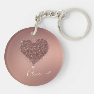 Elegant Roos Gouden Hart Glitterie Acryl Sleutelha Sleutelhanger