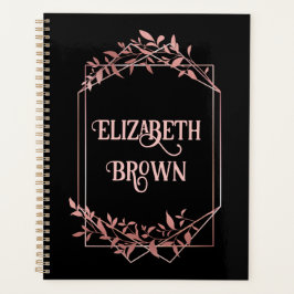 Elegant roos gouden lijst bladeren zwart planner