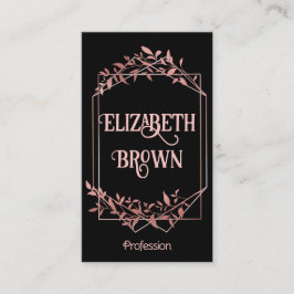 Elegant roos gouden lijst bladeren zwart visitekaartje