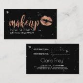 Elegant roos gouden lippen en marmer aanbevelingskaartje (Voorkant / Achterkant)