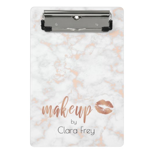 Elegant roos gouden lippen en marmer mini klembord (Voorkant)