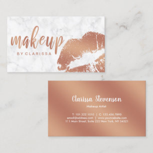 Elegant roos gouden lippen en marmeren make-up visitekaartje
