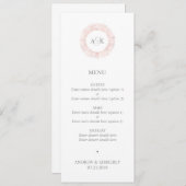 Elegant roos gouden monogram bruiloft menu (Voorkant / Achterkant)
